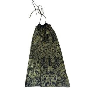 Backless paisley gemstone halter mini dress